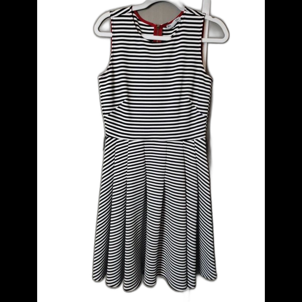 Danny and Nicole Fit & Flare Dress Sleeveless Skater Midi Black White Size 6